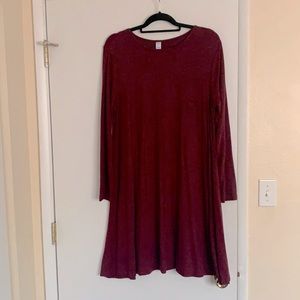 Maroon Long Sleeve T-Shirt Dress